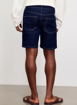 Ochre topstitch indigo jean Bermudas