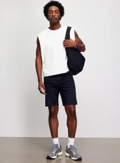Ochre topstitch indigo jean Bermudas