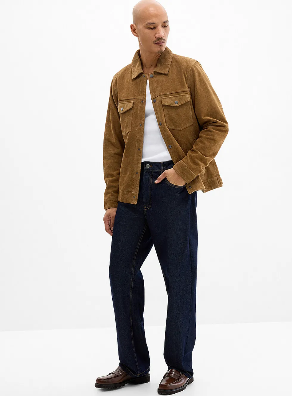 Ochre-topstitching indigo jean