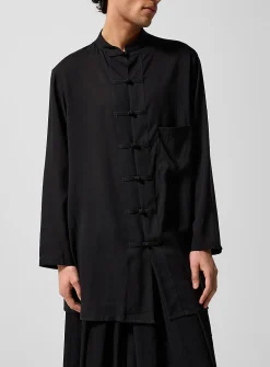 Officer collar elongated tie-up shirt