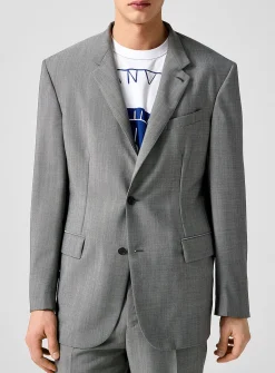 Officer collar faux-plain grey jacket