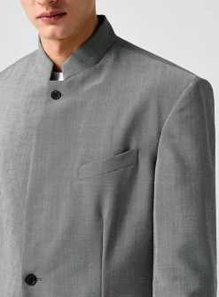 Officer collar faux-plain grey jacket