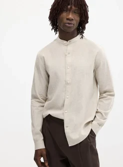 Officer collar organic cotton and linen shirt
