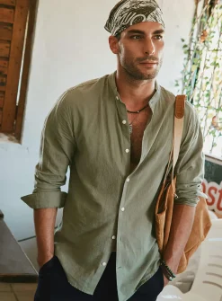 Officer collar organic cotton and linen shirt
