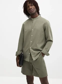 Officer collar organic cotton and linen shirt