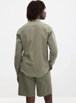 Officer collar organic cotton and linen shirt