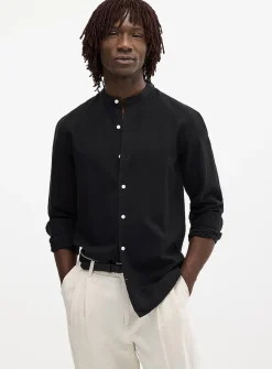 Officer collar organic cotton and linen shirt