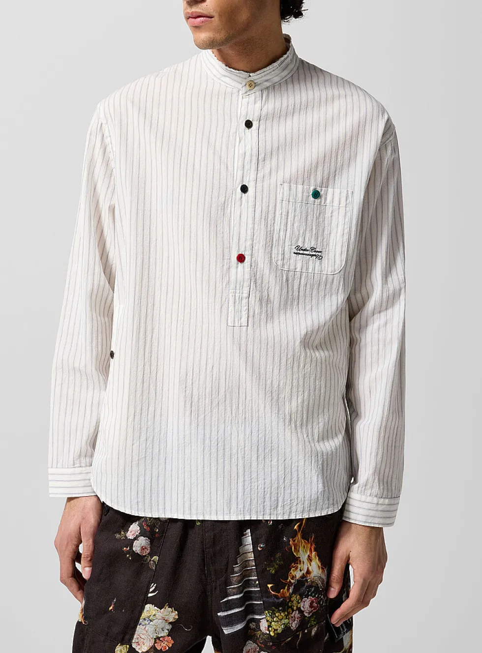 Officer collar slip-on floral shirt