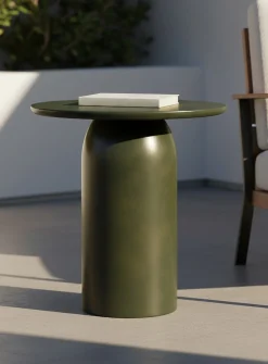 Olive green round concrete table