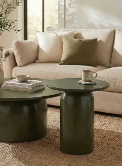 Olive green round concrete table