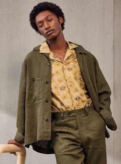 Olive pure linen cabana shirt