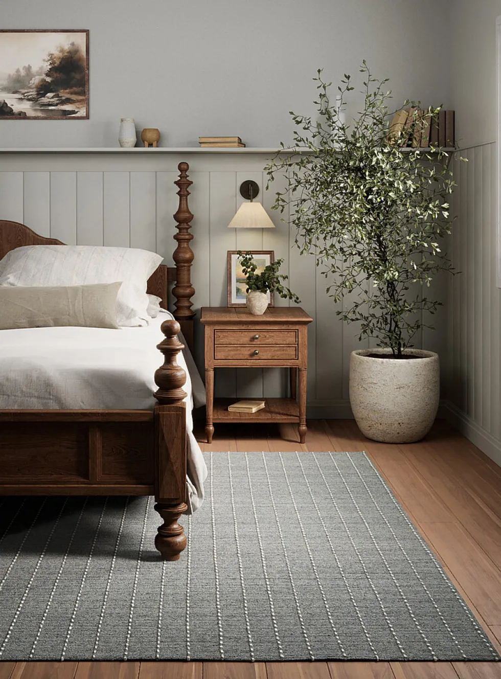 Oliver topstitched lines handcrafted rug