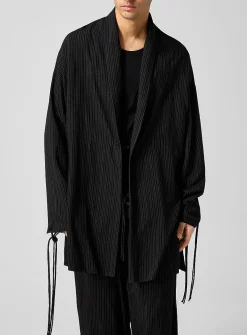 Open sleeves pinstriped long flowy blazer