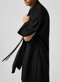 Open sleeves pinstriped long flowy blazer