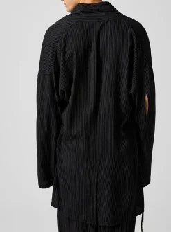 Open sleeves pinstriped long flowy blazer