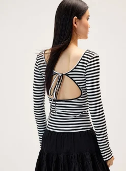 Open-back striped T-shirt
