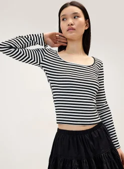 Open-back striped T-shirt
