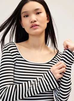 Open-back striped T-shirt