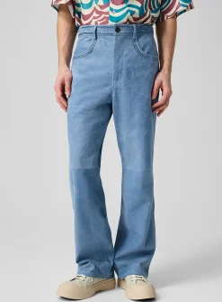 Openwork blue suede pant