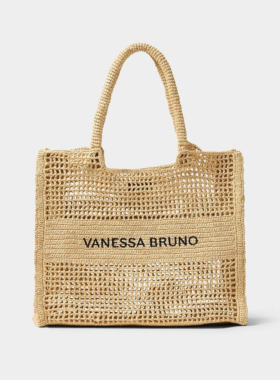 Openwork braided raffia tote