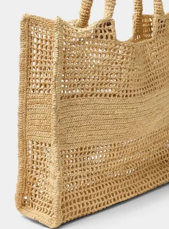 Openwork braided raffia tote