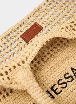 Openwork braided raffia tote