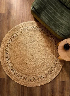 Openwork detail round braided jute rug