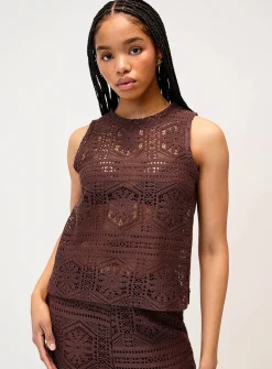 Openwork knit boxy-fit cami