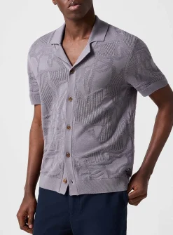 Openwork knit cabana shirt
