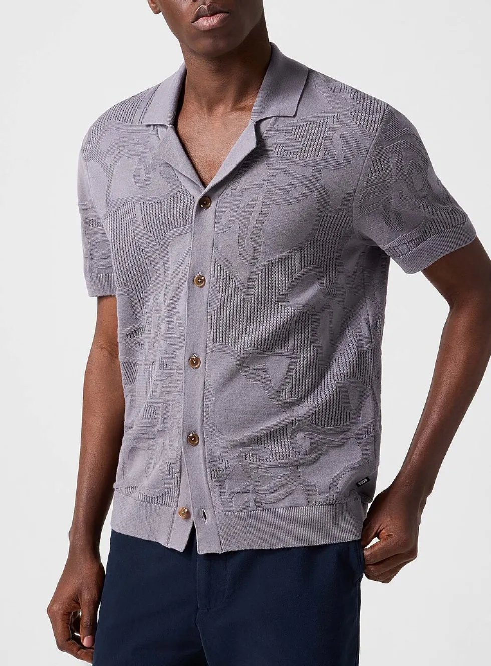 Openwork knit cabana shirt