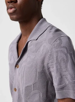 Openwork knit cabana shirt