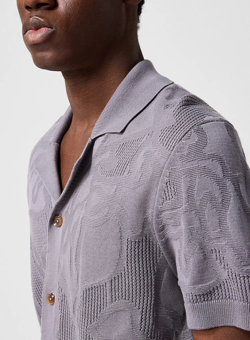 Openwork knit cabana shirt