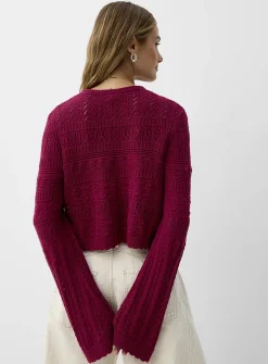 Openwork knit cropped bell-sleeve sweater