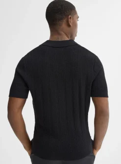 Openwork knit Johnny collar polo