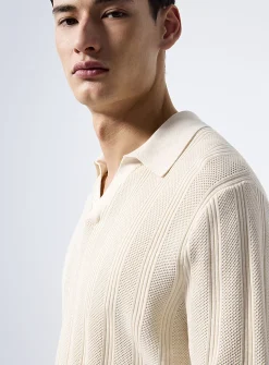 Openwork knit Johnny collar polo