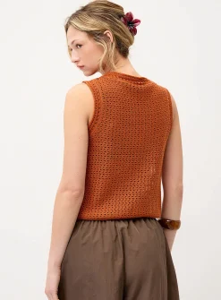 Openwork knit open sweater vest