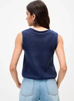 Openwork knit open sweater vest
