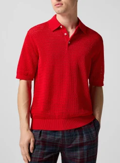 Openwork knit polo shirt