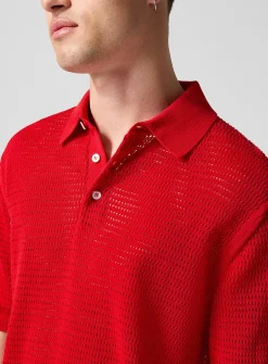 Openwork knit polo shirt