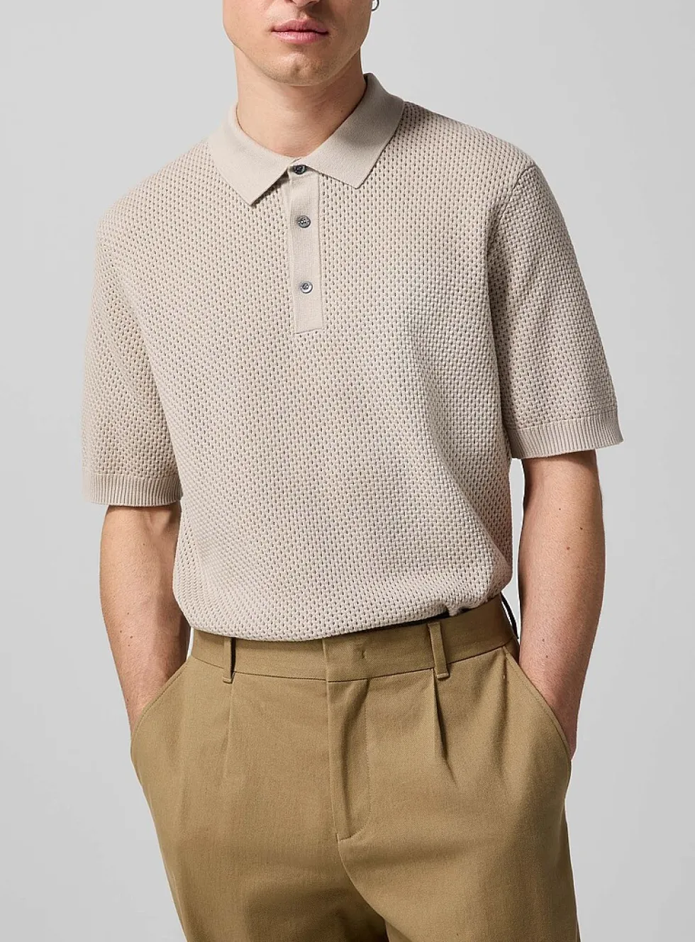 Openwork knit polo shirt