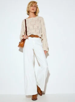 Openwork knit tie-up cuffs sweater