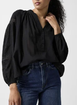 Openwork lace black blouse