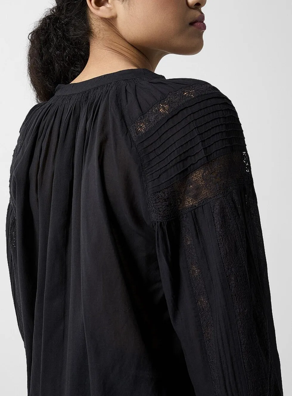 Openwork lace black blouse