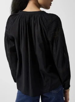 Openwork lace black blouse