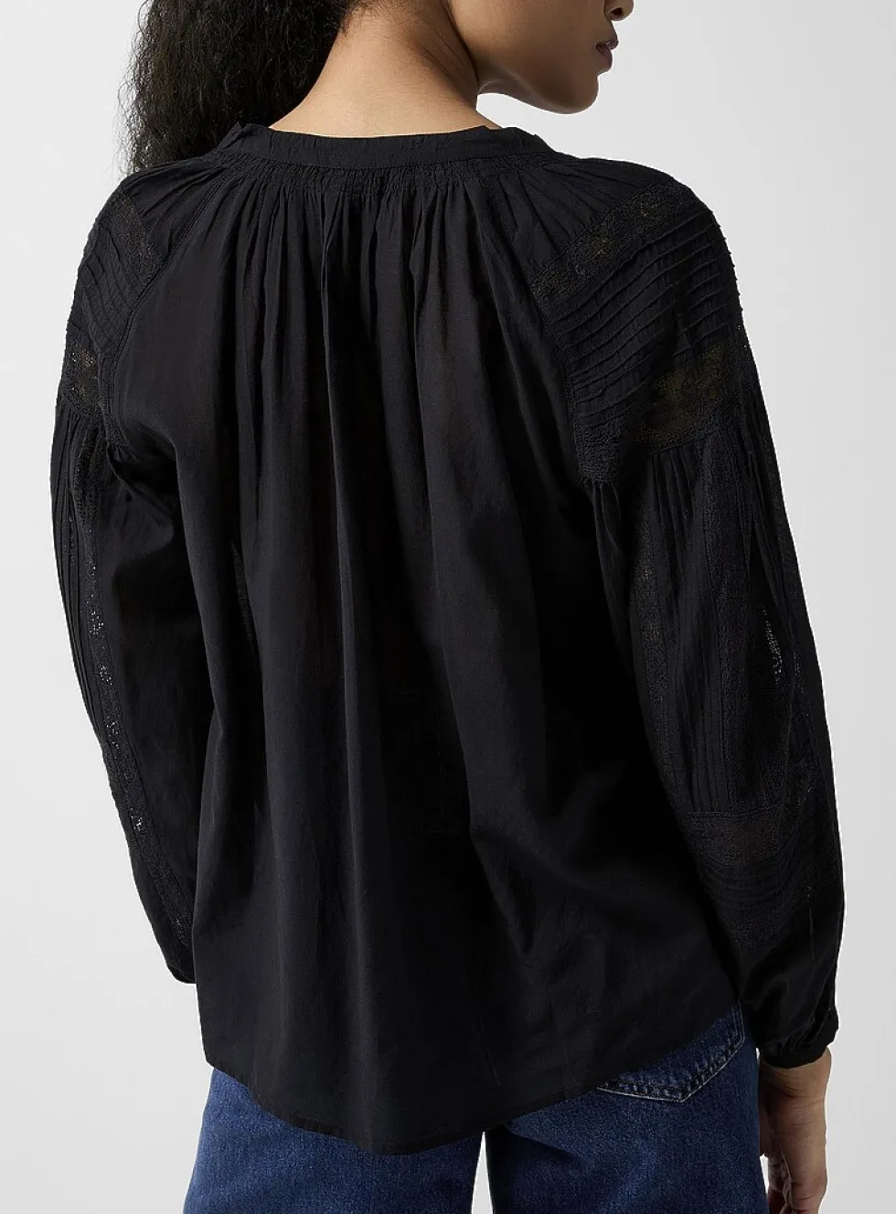 Openwork lace black blouse
