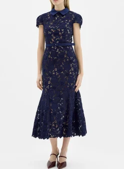 Openwork lace point-collar dress