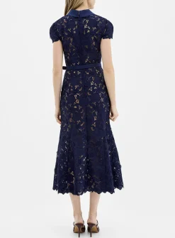 Openwork lace point-collar dress