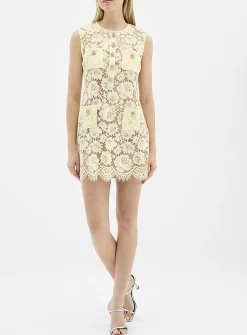 Openwork lace yellow minidress