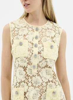 Openwork lace yellow minidress