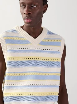 Openwork pastel stripe sweater vest